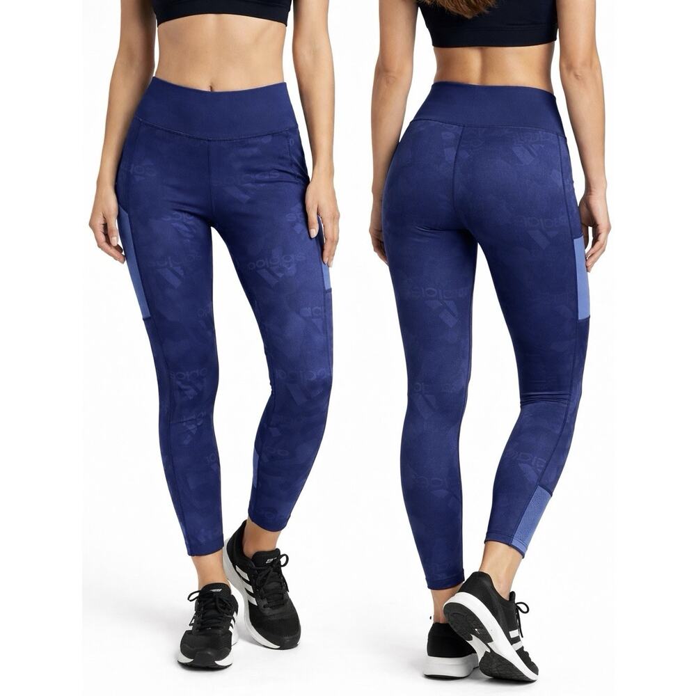 💙NEW Adidas Women’s 7/8 High Rise Tight Leggings Blue Logo Print Medium M NWT